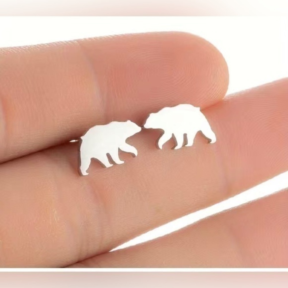 Stainless Steel Bear Earrings 7mm